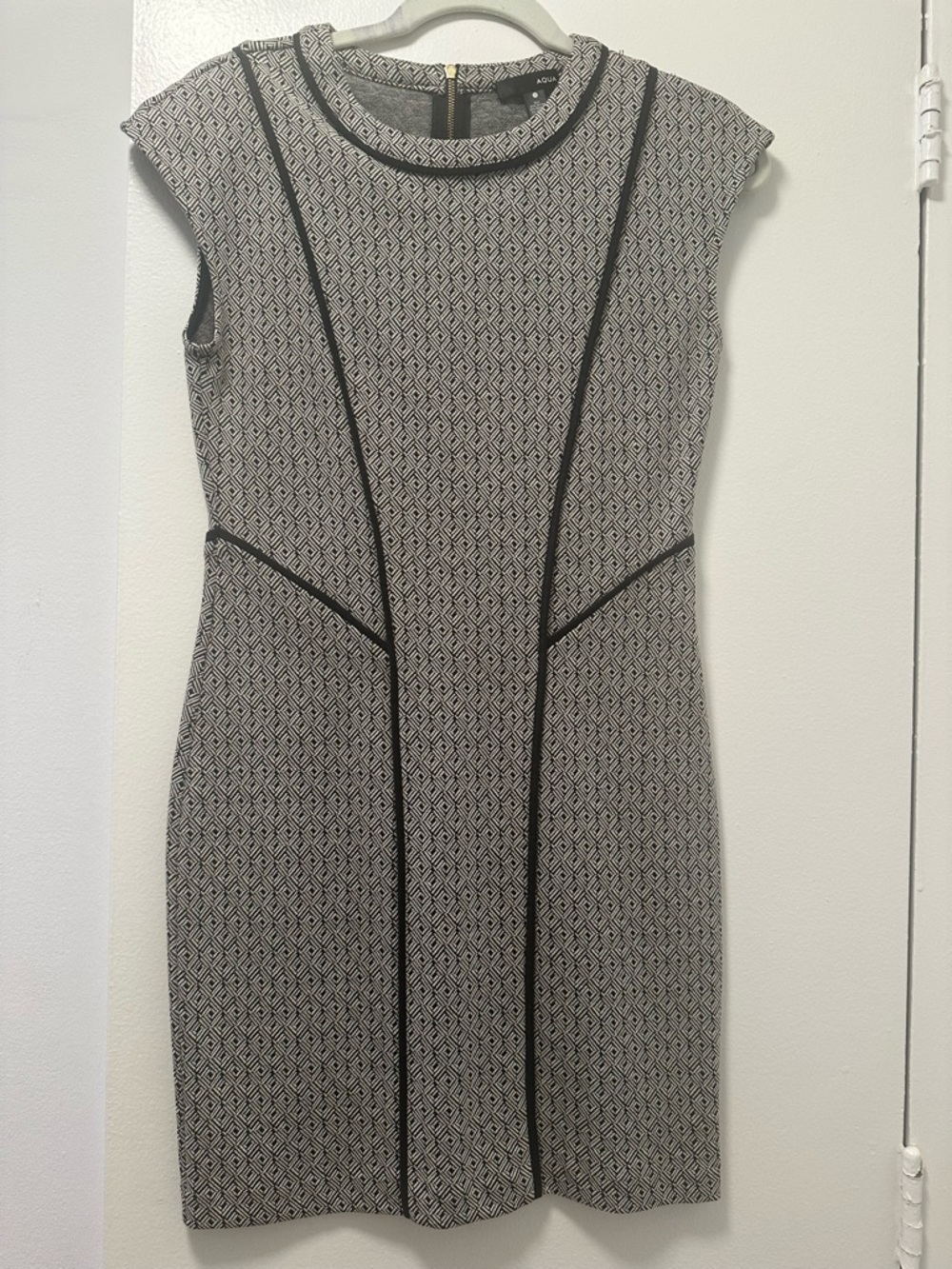 Aqua Black & Cream Geometric Sheath Dress